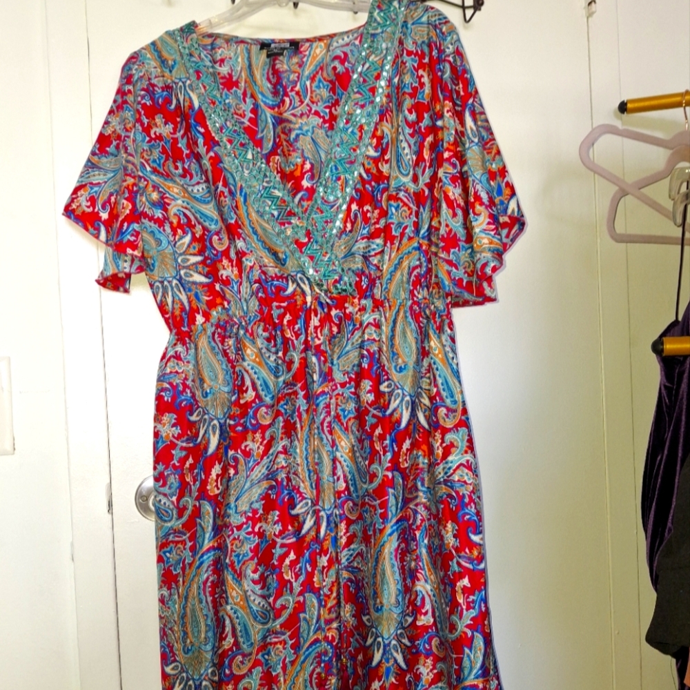 Paisley Print Red and Blue Dress